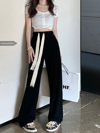 Pantaloni casual dama din poliester, croială largă (Material: poliester; Compoziție: 95%+; Croială: largă; Talie: liberă; Grosime: subțire)