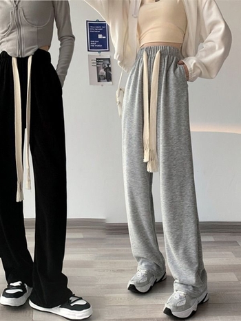 Pantaloni casual dama din poliester, croială largă (Material: poliester; Compoziție: 95%+; Croială: largă; Talie: liberă; Grosime: subțire)