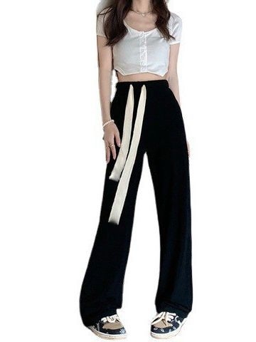 Pantaloni casual dama din poliester, croială largă (Material: poliester; Compoziție: 95%+; Croială: largă; Talie: liberă; Grosime: subțire)