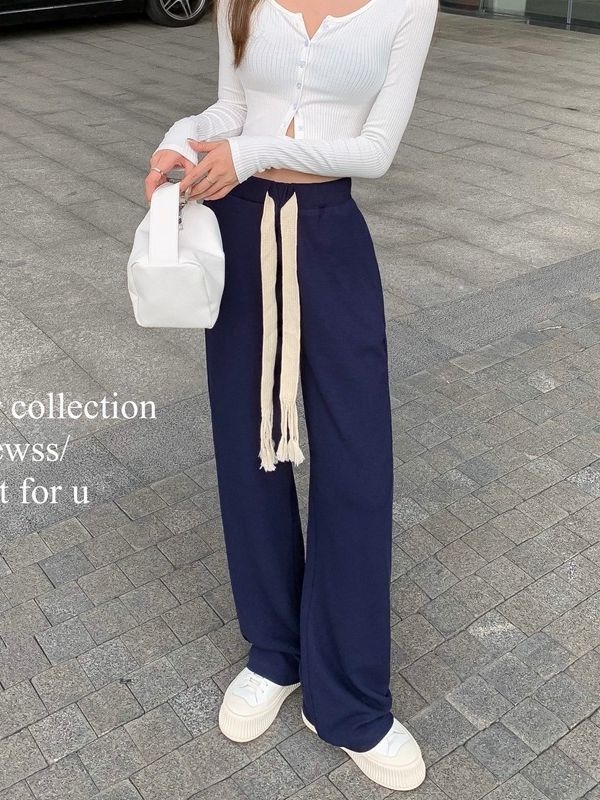 Pantaloni casual dama din poliester, croială largă (Material: poliester; Compoziție: 95%+; Croială: largă; Talie: liberă; Grosime: subțire)
