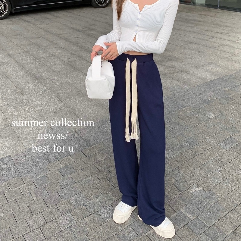 Pantaloni casual dama din poliester, croială largă (Material: poliester; Compoziție: 95%+; Croială: largă; Talie: liberă; Grosime: subțire)