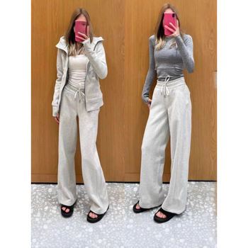 Női pamut sportnadrág széles szárú, középmagas derekú, fleece bélés, őszi 2025