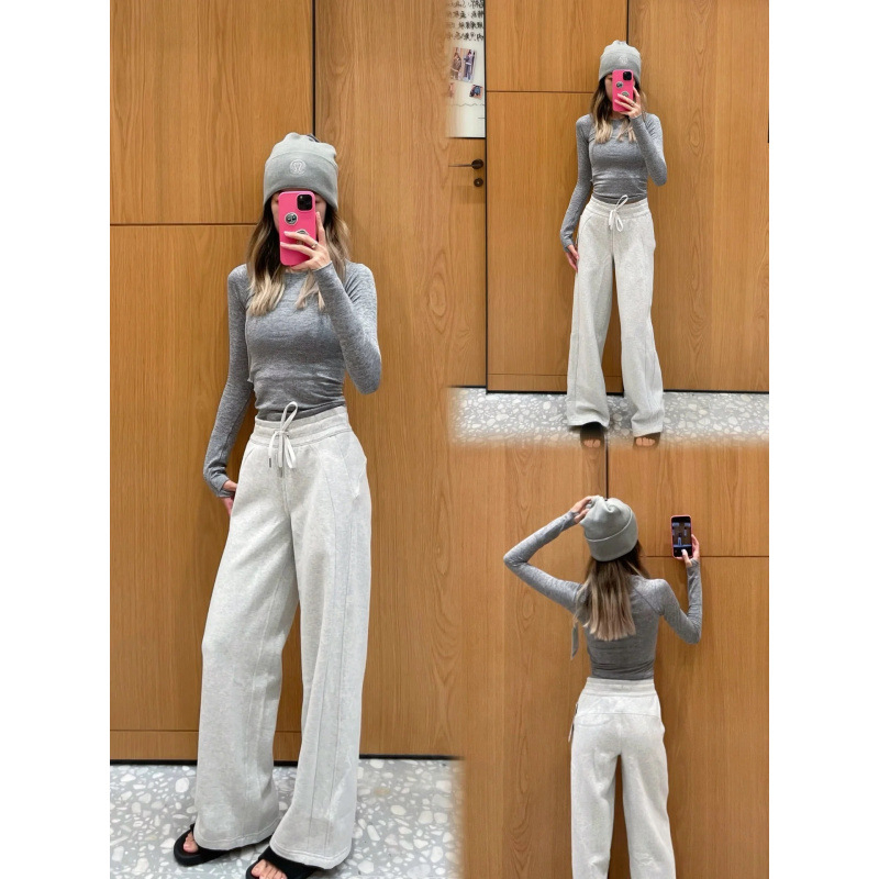 Női pamut sportnadrág széles szárú, középmagas derekú, fleece bélés, őszi 2025