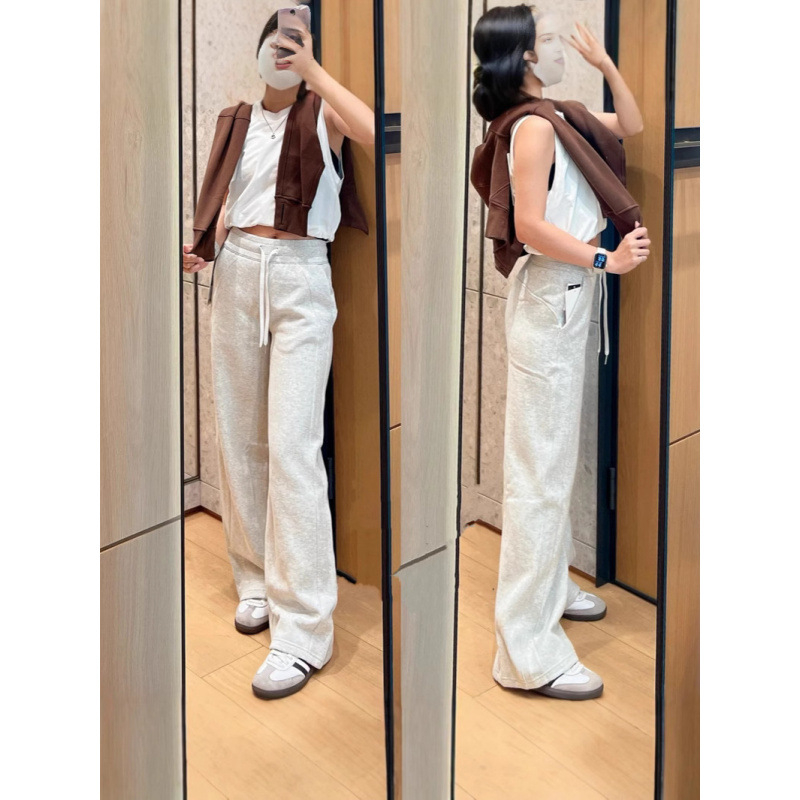 Női pamut sportnadrág széles szárú, középmagas derekú, fleece bélés, őszi 2025