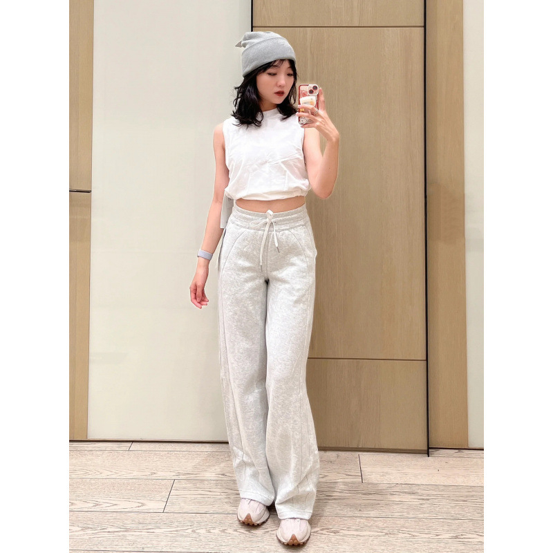 Női pamut sportnadrág széles szárú, középmagas derekú, fleece bélés, őszi 2025