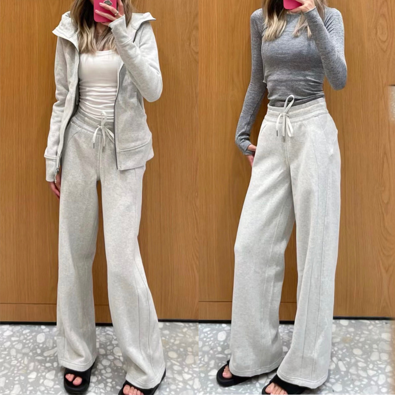 Női pamut sportnadrág széles szárú, középmagas derekú, fleece bélés, őszi 2025