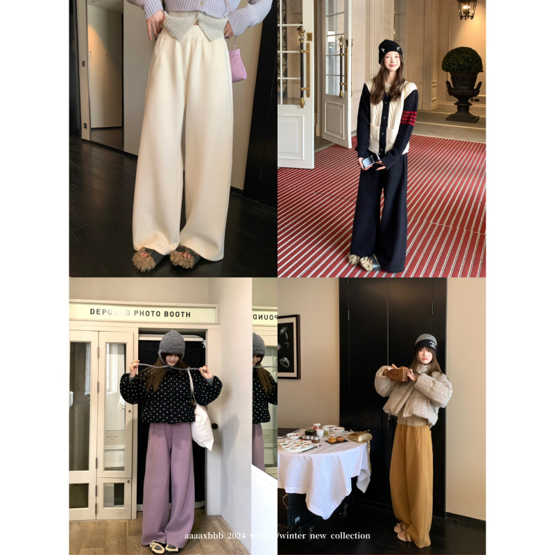 Pantaloni casual pentru femei drepti, lungi (Poliester; talie naturală; lungime integrală; material gros; stil minimalist)