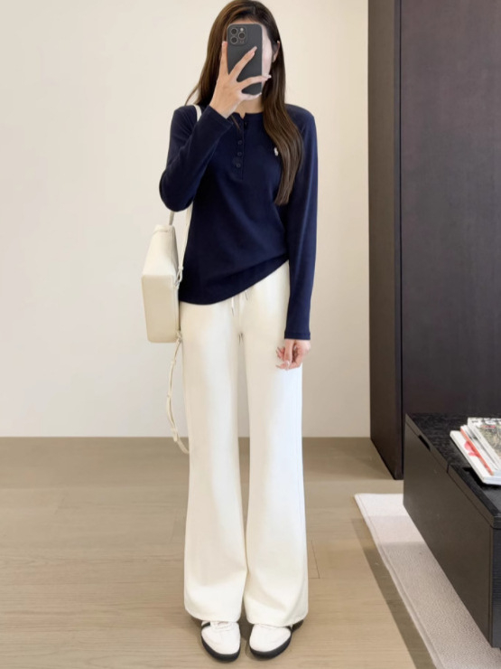 Дамски широки панталони от памук-полиестер, висока талия, микроеластичен трикотаж, ежедневни панталони за работа