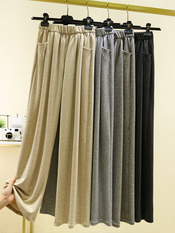 Pantaloni casual pentru femei, drepți, talie înaltă, amestec poliester-viscoză, grosime medie, stil Japonia-Korea lejer