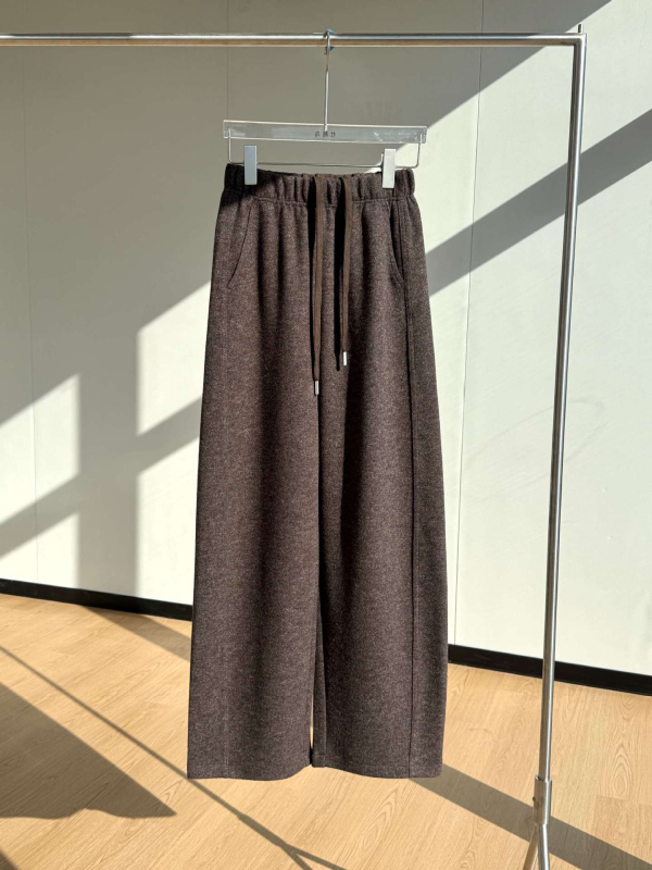 Γυναικείοι παντελόνες σε φαρδιά γραμμή από μαλλί-μείγμα, με ελαστική μέση, παχιά ύφανση, μικροελαστικότητα, περιεκτικότητα μαλλιού 70–80%