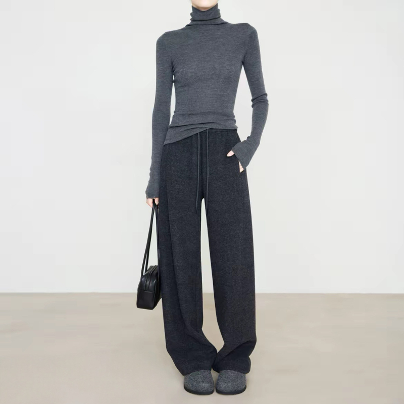 Γυναικείοι παντελόνες σε φαρδιά γραμμή από μαλλί-μείγμα, με ελαστική μέση, παχιά ύφανση, μικροελαστικότητα, περιεκτικότητα μαλλιού 70–80%