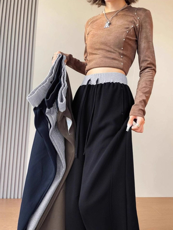 Pantaloni casual largi pentru femei, talie înaltă, căptuți groși de fleece, din material din bumbac-poliester, stil scimitar, toamnă-iarnă 2025