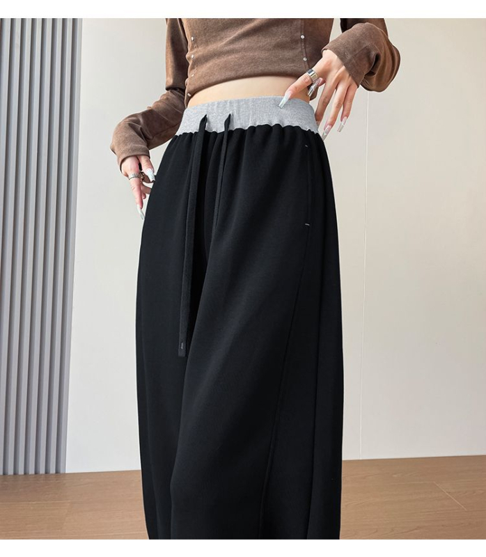 Pantaloni casual largi pentru femei, talie înaltă, căptuți groși de fleece, din material din bumbac-poliester, stil scimitar, toamnă-iarnă 2025
