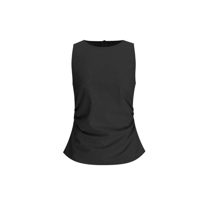 Set vestă fără mâneci și fustă midi din TR țesătură, cusături diagonale, talie definită; Vară 2025; poliester 95%+ și spandex