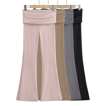 Colanți femei talie înaltă, micro-flare pentru yoga, material nylon-spandex (50–70% nylon, <30% spandex), Vară 2024, Finisaj anti-șifonare