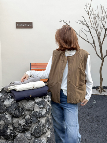 Vesta din bumbac în stil coreean, umplutură din bumbac, guler rotund, nasturi pe un singur rând, croială lejeră