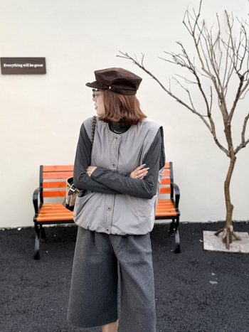 Vesta din bumbac în stil coreean, umplutură din bumbac, guler rotund, nasturi pe un singur rând, croială lejeră