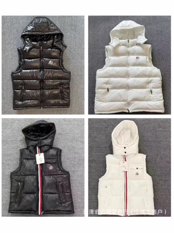 Мъжка памучно подплатена жилетка с качулка, дебела полиестерна външна част, памучно пълнеж, ацетатна подплата, джобове с ципове, зима 2025