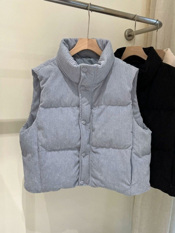 Corduroy zimska vest s Space cotton punjenjem, stojeći ovratnik, zatvarač, obična duljina 50–65 cm, korejski stil
