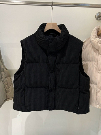 Corduroy zimska vest s Space cotton punjenjem, stojeći ovratnik, zatvarač, obična duljina 50–65 cm, korejski stil