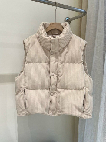 Corduroy zimska vest s Space cotton punjenjem, stojeći ovratnik, zatvarač, obična duljina 50–65 cm, korejski stil