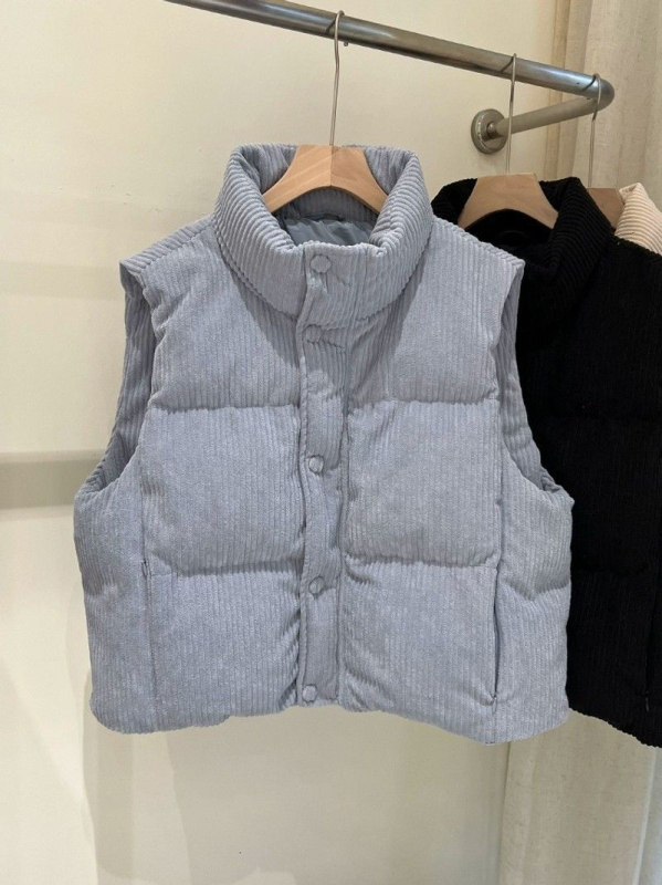 Corduroy zimska vest s Space cotton punjenjem, stojeći ovratnik, zatvarač, obična duljina 50–65 cm, korejski stil