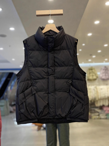 Sieviešu poliestera veste ar pūka un kokvilnas pildījumu, stāvošā apkakle, rāvējslēdzējs, brīvs piegriezums, ziemas 2025, ikdienas stils