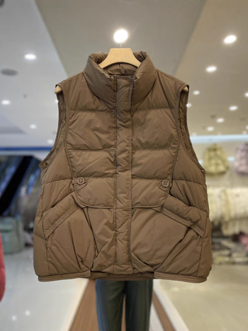 Sieviešu poliestera veste ar pūka un kokvilnas pildījumu, stāvošā apkakle, rāvējslēdzējs, brīvs piegriezums, ziemas 2025, ikdienas stils