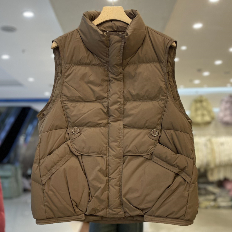 Sieviešu poliestera veste ar pūka un kokvilnas pildījumu, stāvošā apkakle, rāvējslēdzējs, brīvs piegriezums, ziemas 2025, ikdienas stils