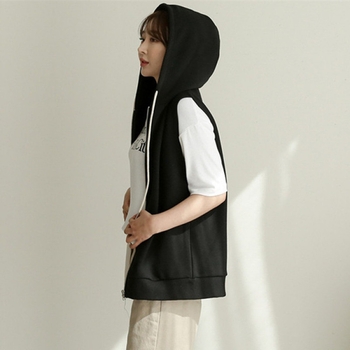 Leville vestă fără mâneci cu glugă pentru femei – stil leisure japonez/koreean, compoziție principală a materialului 30–50%