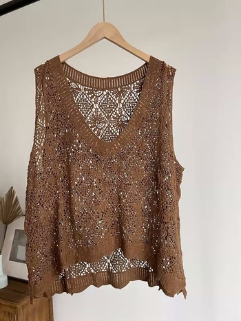 Vestă tricotată pentru femei cu decolteu în V, 95% bumbac, model floral, croi lejer