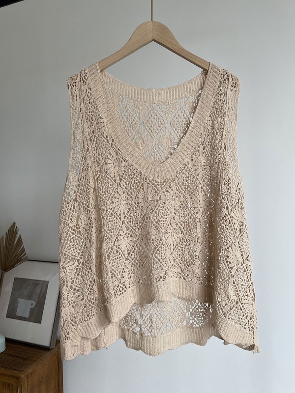 Vestă tricotată pentru femei cu decolteu în V, 95% bumbac, model floral, croi lejer