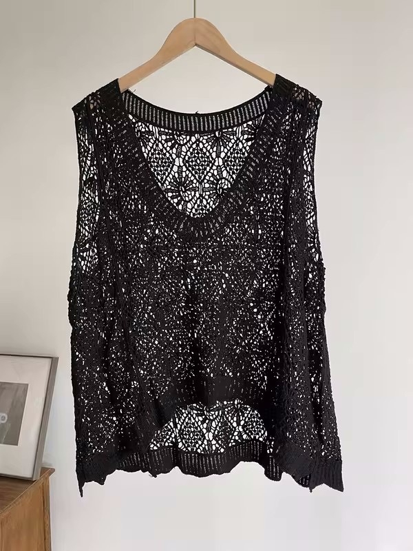 Vestă tricotată pentru femei cu decolteu în V, 95% bumbac, model floral, croi lejer