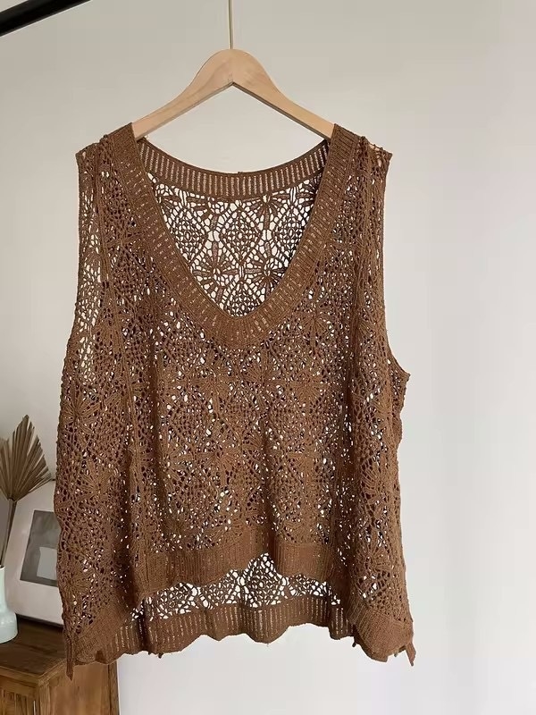 Vestă tricotată pentru femei cu decolteu în V, 95% bumbac, model floral, croi lejer