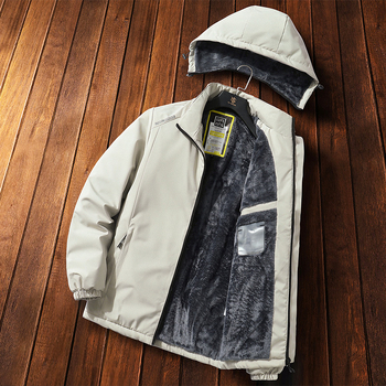 Férfi pamut-párnázott dzseki kapucnival, bélés len, külső: gyapjú, egyszerű gombos zárás, téli 2024