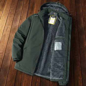 Férfi pamut-párnázott dzseki kapucnival, bélés len, külső: gyapjú, egyszerű gombos zárás, téli 2024