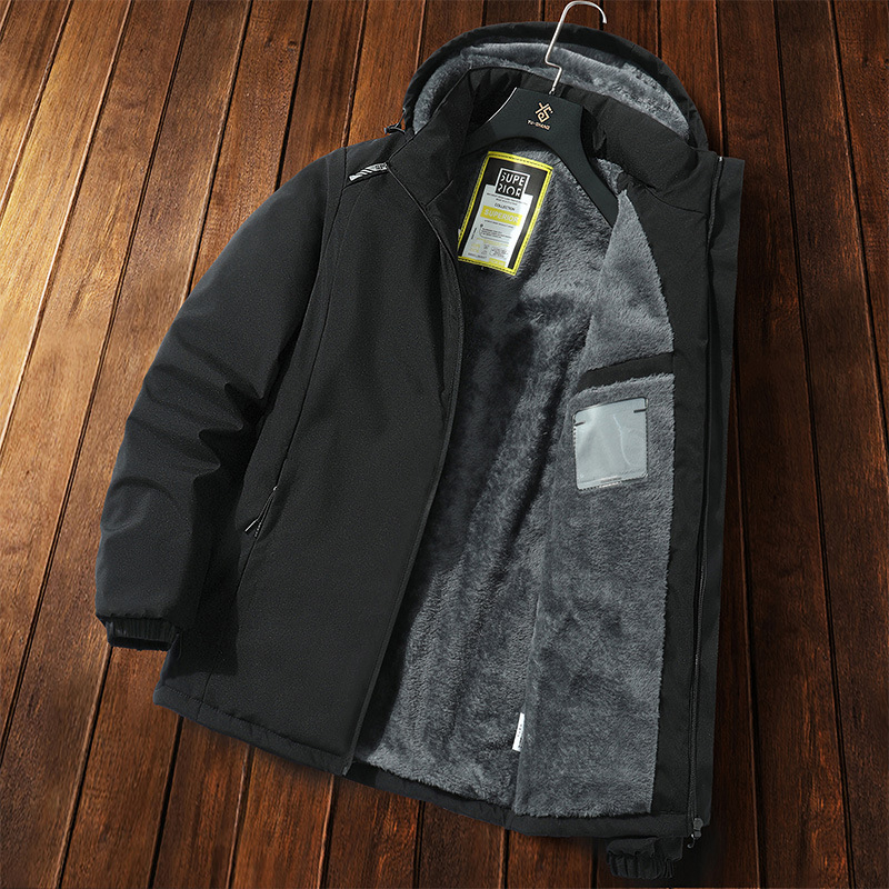 Férfi pamut-párnázott dzseki kapucnival, bélés len, külső: gyapjú, egyszerű gombos zárás, téli 2024