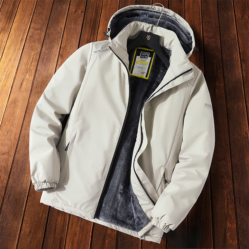 Férfi pamut-párnázott dzseki kapucnival, bélés len, külső: gyapjú, egyszerű gombos zárás, téli 2024