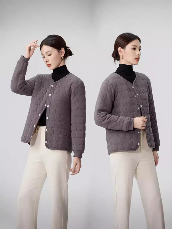 Jachetă din bumbac cu căptușeală fleece, potrivită pentru toamnă și iarnă, croială aproape de corp, ușoară, guler în V, model 3D, țesătură poliester