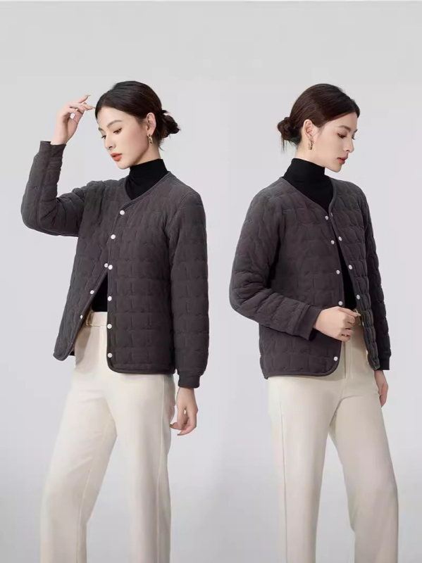 Jachetă din bumbac cu căptușeală fleece, potrivită pentru toamnă și iarnă, croială aproape de corp, ușoară, guler în V, model 3D, țesătură poliester