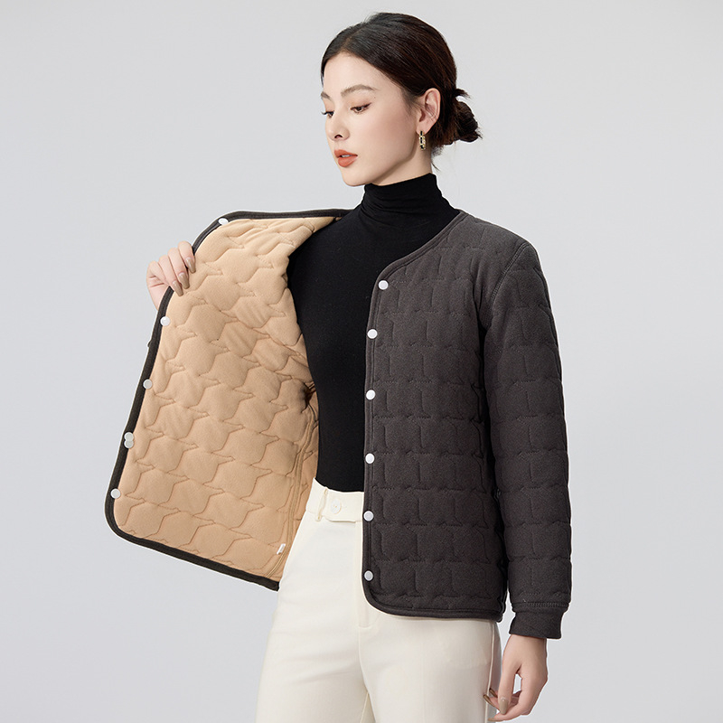 Jachetă din bumbac cu căptușeală fleece, potrivită pentru toamnă și iarnă, croială aproape de corp, ușoară, guler în V, model 3D, țesătură poliester