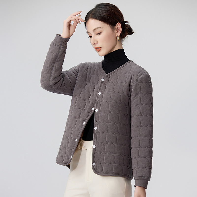 Jachetă din bumbac cu căptușeală fleece, potrivită pentru toamnă și iarnă, croială aproape de corp, ușoară, guler în V, model 3D, țesătură poliester
