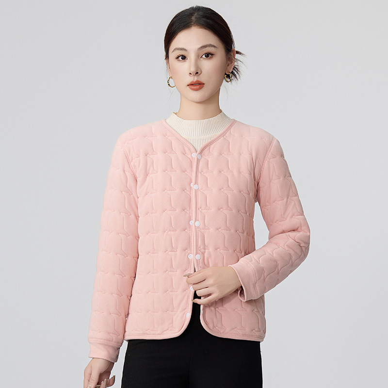 Jachetă din bumbac cu căptușeală fleece, potrivită pentru toamnă și iarnă, croială aproape de corp, ușoară, guler în V, model 3D, țesătură poliester