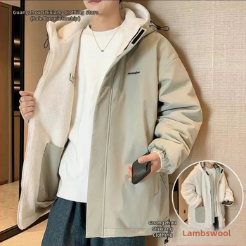 Vyrinė viniloninė striukė su fleece pamušalu, gobtuvu, užtrauktuku, laisvo kirpimo, šoninės kišenės