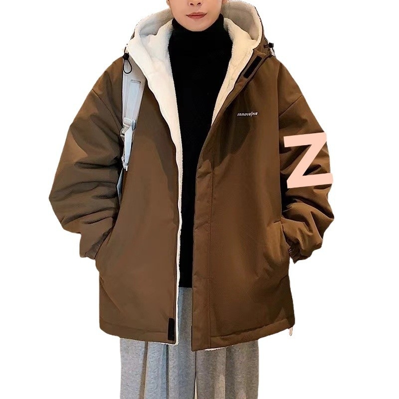 Férfi vinilonból készült kapucnis kabát fleece-béléssel, cipzárral, lazított szabás, oldalsó zsebek