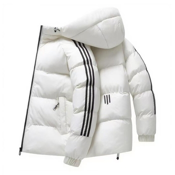 Férfi kapucnis vastag töltetű dzseki poliészter töltettel, rövid fazon, cipzár