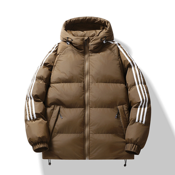 Férfi kapucnis vastag töltetű dzseki poliészter töltettel, rövid fazon, cipzár