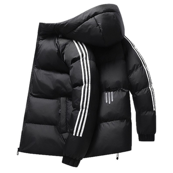 Férfi kapucnis vastag töltetű dzseki poliészter töltettel, rövid fazon, cipzár