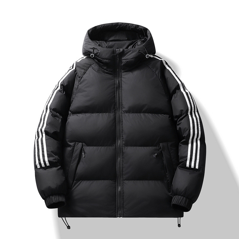 Férfi kapucnis vastag töltetű dzseki poliészter töltettel, rövid fazon, cipzár