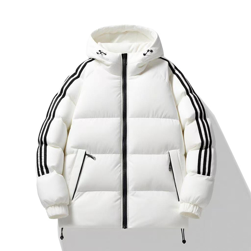 Férfi kapucnis vastag töltetű dzseki poliészter töltettel, rövid fazon, cipzár